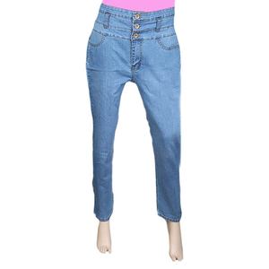 กางเกงยีนส์เอวสูงสำหรับผู้หญิง - สีฟ้าอ่อน - Product Image 2