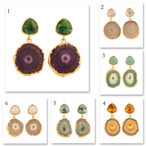Pendientes de cuarzo con diseño solar para mujer, aretes de gota chapados en oro, Esmeralda facetada, Cuarzo natural púrpura - Product Image 3