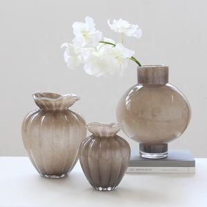 <span class=keywords><strong>Vase</strong></span> en <span class=keywords><strong>verre</strong></span> fumé taupe artisanal soufflé à la bouche Bixuan, bord festonné cannelé, décoration moderne pour la maison, centre de table, porte-fleurs, vases - Product Image 6
