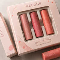 Boîte d'emballage personnalisée haut de gamme pour trio de teintures à lèvres imperméables, avec fenêtre en PET, insert en carton cadeau, ensemble de 3 couleurs liquides, vente en gros, marque privée