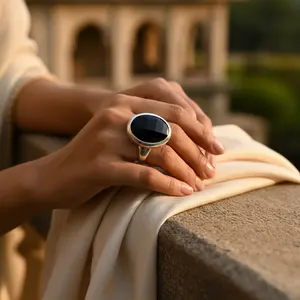 แหวนพลอยออนิกซ์ทรงรีสำหรับผู้หญิง เงินแท้ 925 พร้อมนาฬิกาข้อมือดีไซน์หรู - Product Image 3