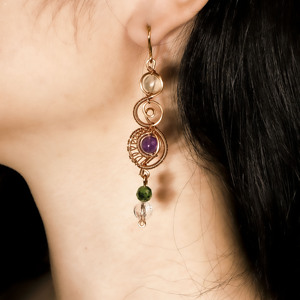 Boucles d'oreilles en plumes de paon en gros pour femmes, bijoux bohèmes - Product Image 3