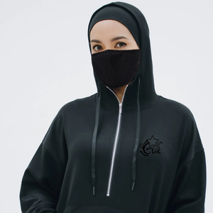 Sudadera con Capucha Extra Grande para Mujer, de Alta Calidad, Negra, Estilo Urbano, Informal, Otoño/Invierno, Diseño Islámico Modesto, Estampada, 100% Algodón - Product Image 3