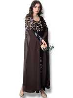 Abaya Caftan Longue en Chiffon et Velours, Modèle A-Line, Style Arabe, Modeste, Unie, avec Broderie Fantaisie, Paillettes et Cristaux, Longueur Ras du Sol