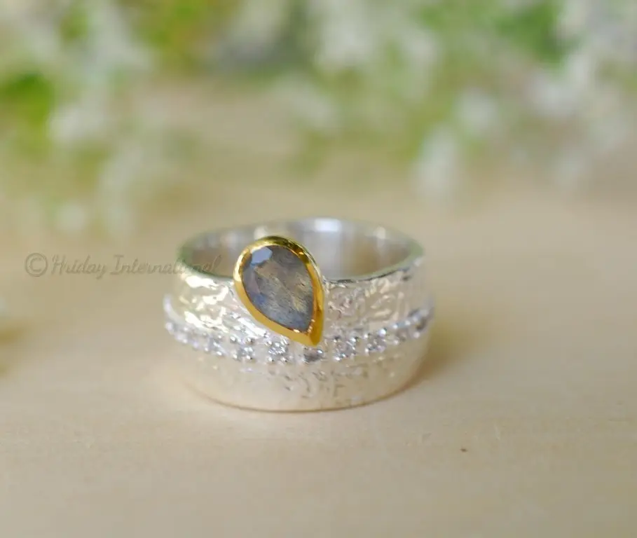 925 di moda in argento Sterling arcobaleno Labradorite gioiello in pietra preziosa con Look elegante e Design classico anelli all'ingrosso