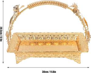 Bandeja de servicio decorativa de aluminio dorado con mango largo Mini cesta de frutas elegante y funcional Ideal para servir con estilo - Product Image 3