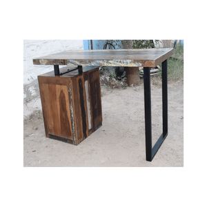 Contemporain Industriel Fer Bois 3 Tiroirs Bureau Écriture Table D'étude Mobilier D'intérieur 130x60x76 cm Design - Product Image 5