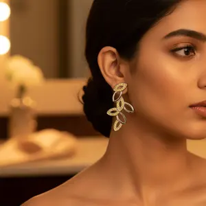 ต่างหูทองแดงรูปขนนกสไตล์ศาสนาสำหรับผู้หญิง เครื่องประดับงานปาร์ตี้สุดอินเทรนด์ ชุบทอง - Product Image 3