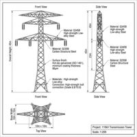 Tour de transmission multi-circuits à quatre poteaux en treillis d'acier de 200 kV pour les projets d'infrastructure de réseau d'équipements de distribution
