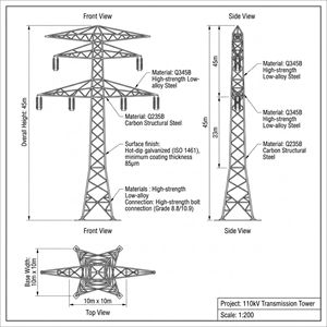 Torre de Transmisión de Acero Angular de Cuatro Patas y Múltiples Circuitos de 200kV para Equipos de Distribución en Proyectos de Infraestructura Eléctrica - Product Image 2