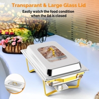 Matériel hôtelier : Réchaud de buffet rectangulaire en acier inoxydable demi-or 9L avec couvercle en verre pour restaurant