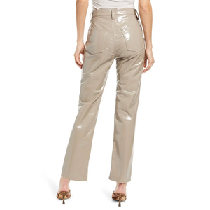 Nouveau pantalon en cuir pour femmes élégant personnalisé en gros avec coupe à la cheville et pantalon en similicuir orange confortable pour les femmes - Product Image 3