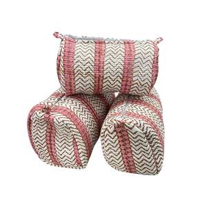 Hermosa bolsa de cosméticos de algodón Pastel Set 3 bolsas organizadoras de viaje lavables a máquina impermeables para maquillaje artículos de tocador papelería - Product Image 1