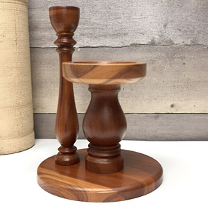 Portavelas de diseño antiguo con madera natural para la decoración del hogar, candelabros de madera con diseño de harina colgante para interiores - Product Image 3