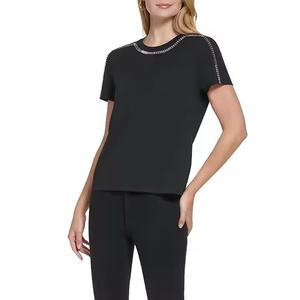 Respirant sur mesure hommes et femmes noir coupe décontractée strass imprimé t-shirts décontractés à vendre avec O cou par Boomer Sport - Product Image 5