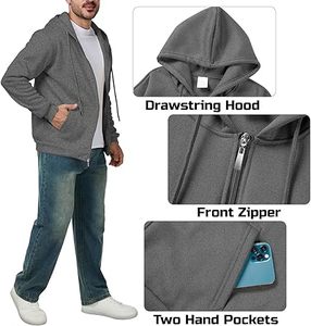 Sudaderas Casuales de Invierno para Hombre, Color Sólido, 100% Algodón, Forro Polar, Corte Regular, Secado Rápido y Transpirable, Alta Calidad, Tinte Liso - Product Image 3