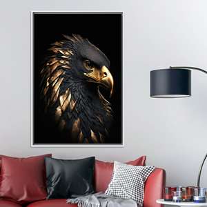 Tableau sur toile Aigle doré : Impression élégante d'oiseau noir et or, TOILE ENCADRÉE BLANCHE - Product Image 1