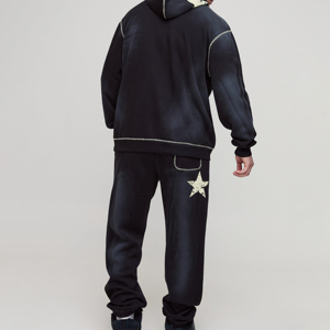 Survêtement pour homme en molleton de coton avec logo personnalisé du fournisseur OEM, pantalon évasé, streetwear d'hiver, jogging décontracté, imprimé, sweat-shirt uni - Product Image 2