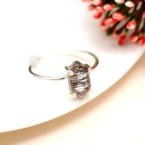 Noir Rutile Pierre Design Minimaliste 925 Bague En Argent Sterling Femmes Fille Anniversaire Cadeau D'anniversaire En Gros En Vrac - Product Image 4