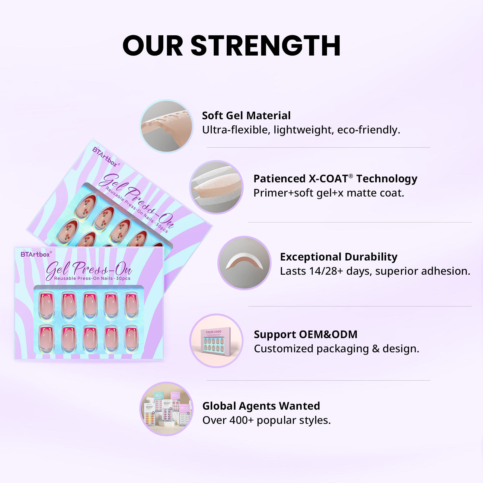 Custom Logo Short Almond Square Artificial Fake Nails Press on Wholesale Soft Gel Handmade French Tip Press on Nails Kit En Gel