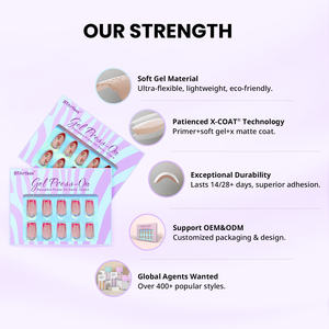 Изготовленный на заказ логотип короткий миндальный квадратный искусственный накладной ногти пресс на оптовый Мягкий гель ручной работы французский наконечник на ногти комплект En гель - Product Image 6