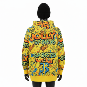 Sweat à capuche pour femmes Premium 320 GSM en coton polaire Jaune vif Allover Impression graphique Logo personnalisé Broderie sweats à capuche pour femmes basiques - Product Image 2