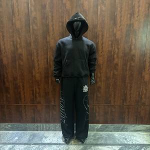 Distress Patch logo Heavyweight Men Hoodie Tracksuit Acid Wash Sweat Suits Unisex Two Piece <b>Zip</b> <b>up</b> <b>Hoodies</b> and Sweatpants Set - Product Image 1