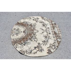 พรมขนสัตว์สีน้ำตาลเบจสีน้ำตาลคลาสสิกงานแฮนด์เมดขนาด4.6x4.8ฟุตสี่เหลี่ยมผืนผ้างานปะต่อกันมียางรองหลังสำหรับห้องนั่งเล่นหรือห้องนอน - Product Image 3