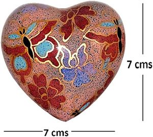 Classic Heart Shape <b>Keepsake</b> Urn for Human Ashes with <b>Box</b> and Stand - Lovely Brown Floral Design 7 cms high - Product Image 3