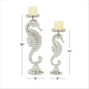 Lot de 2 bougeoirs hippocampe en aluminium argenté Bougeoirs décoratifs à thème nautique pour décoration côtière et plage - Product Image 4