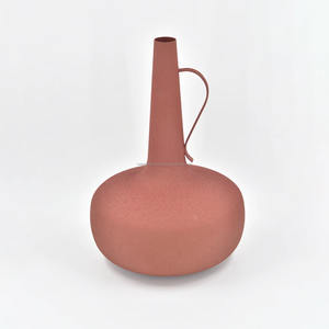 Vase à fleurs en métal à long cou de style moderne Texture en terre cuite Base ronde pour Table Cuisine Salon Salle à manger Décor - Product Image 1