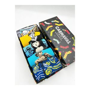 Lot de 5 paires de chaussettes unisexe jetables en nylon respirant, motifs artistiques et de personnages de dessins animés, pour filles, usage quotidien, hiver - Product Image 1