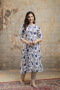 Kurta Droite en Coton Imprimé à la Main de Haute Qualité avec Pantalon pour Femmes, pour Mariage et Tenue Décontractée - Product Image 3