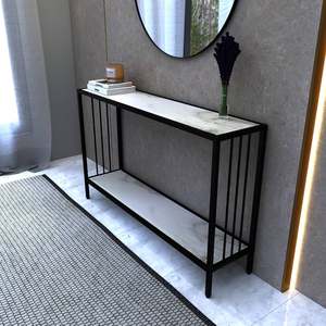 Minimalist and <b>narrow</b> all-black metal console <b>table</b>. Sleek, industrial design. Available at wholesale prices. - Product Image 3