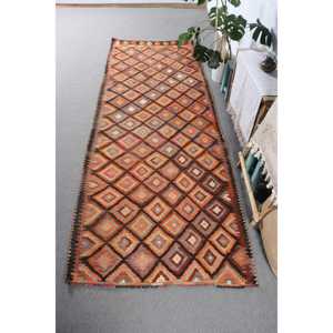 พรมคิลิม ขนาด 3.9x10.7 ฟุต พรมตุรกี พรมลายปะติดสีส้ม ทำจากขนสัตว์ - Product Image 1