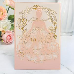 Rosa taglio Laser maniche cenerentola inviti ragazza rossa vestito per 15 oro Glitter Quinceanera invita Xv argento tasca personalizzata - Product Image 3