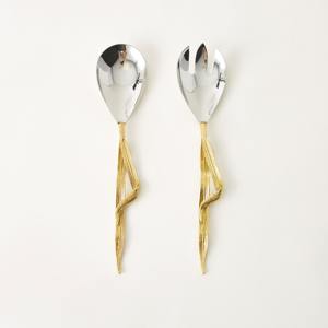 Ensemble de serveurs à salade en acier inoxydable de luxe moderne, poignée design, couverts de service de haute qualité - Product Image 6