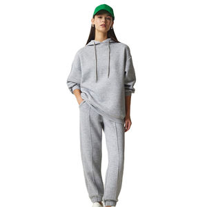 Venta al por mayor 100% algodón fleece crop top sudaderas con capucha 3M reflectante impreso jogging trajes bordado mujer conjuntos chándal - Product Image 5