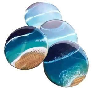 Handmade Wooden <b>Coasters</b> with <b>Crystal</b> Shimmer Mats Modern Style High Quality for Dining Table Living Room Kitchen Gift Purposes - Product Image 2