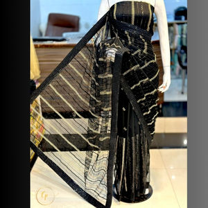 Elegant Black Sequin Anarkali <b>Saree</b> for Party Wedding & Formal Wear | Custom Stitching Available - Product Image 2