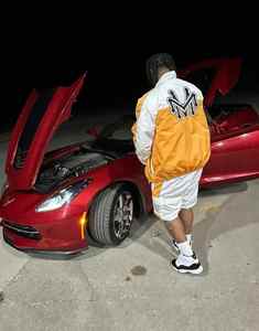 Chándal de dos piezas de nailon reflectante personalizado de alta calidad para hombre, conjunto corto cortavientos con estampado personalizado de colores en contraste - Product Image 4