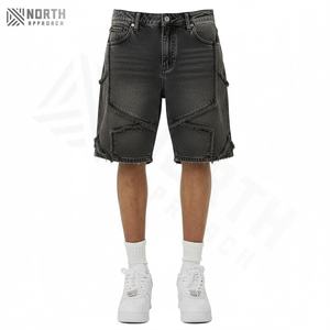 กางเกงขาสั้นผ้ายีนส์สำหรับผู้ชายกางเกงขาสั้นผ้ายีนส์แบบขาดเชือกผูกเอวสไตล์สตรีทสำหรับงานตามสั่ง - Product Image 1