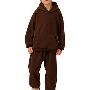 Premium 100% Cotton Solid Plain Pullover Kids Tracksuit Two Piece Sweatsuit Set Winter <b>Hoodie</b> Sportswear Set For Girls And Boys - Product Image 1