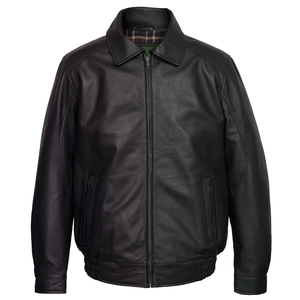 Chaqueta de cuero de talla grande para hombre, elegante y a la moda, cuero de grano completo de alta calidad con cuello de plumón real y cierre seguro - Product Image 1