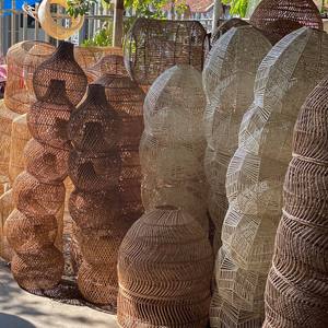 Lustre en rotin fait main, hauteur réglable, lumière blanc chaud, garantie 2 ans, luminaire suspendu en bambou naturel, cour - Product Image 4