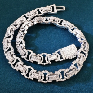 Cadena Bizantina de moissanita con corte Baguette de 15mm, eslabones entrelazados intrincados sofisticados, cadena de plata 100% hecha a mano 925 India - Product Image 5