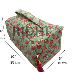 Trousse de Toilette de Voyage Matelassée en Coton Imprimé Blocs Motifs Jade Doux et Fleur Rose, Pochette Réutilisable Personnalisable pour Organisateur de Maquillage et Shopping - Product Image 2