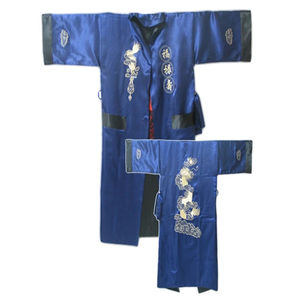 Reversible <b>Black</b> Red <b>Women</b> Satin Kimono Handmade Embroidery Dragon Nightgown <b>Robe</b> Gown Two Side Sleepwear - Product Image 4