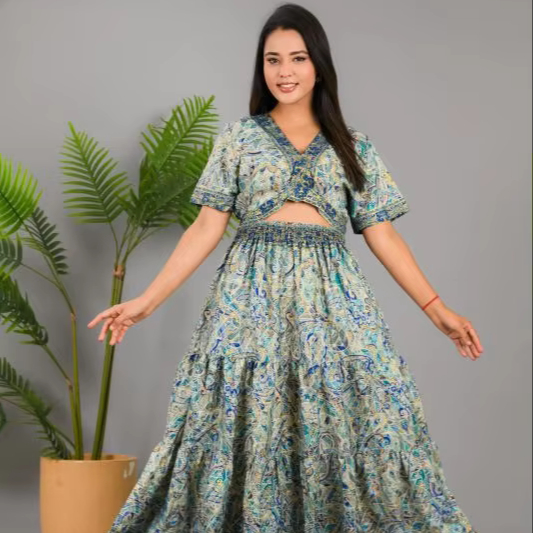 sachin and babi light blue dress Black Abstract Print Boho Maxi Dress