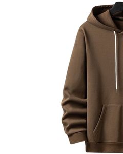 <b>Brown</b> Solid Color Hoodie Unisex Soft <b>Fleece</b> Pullover With Kangaroo Pocket Casual Winter Wear Warm Hooded Sweatshirt Streetwear - Product Image 3
